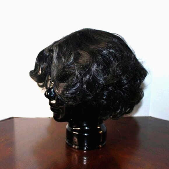 NWT Black Fluffy Curled Wig - Adjustable Cap - Retro Glam Style - Picture 3 of 8